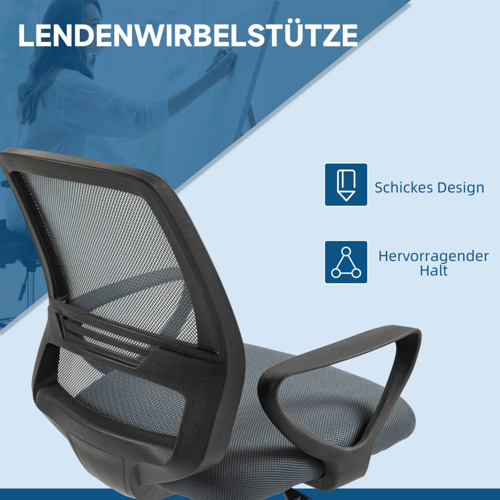 Sedia da Ufficio Ergonomica ¨C Xylo ¨C Schienale in Rete, Braccioli, Poggiapiedi Regolabile, Grigio