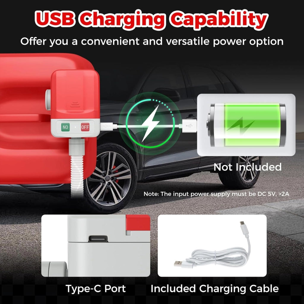 Pompa di Trasferimento Carburante, Pompa Elettrico Carburante Alimentato da Batteria/USB, con Sensore di Spegnimento Automatico, 3 Adattatori per Bidoni di Gas, Benzina, Olio, Diesel (14 LPM)