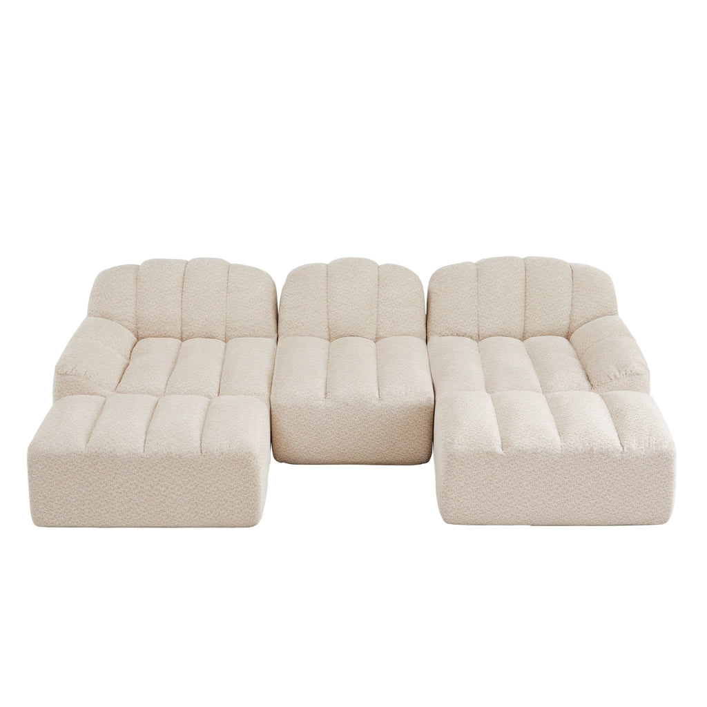 Divano Modulare U 3 Posti con 2 Ottomans ¨C MINIMAL ¨C Tessuto Morbido Beige