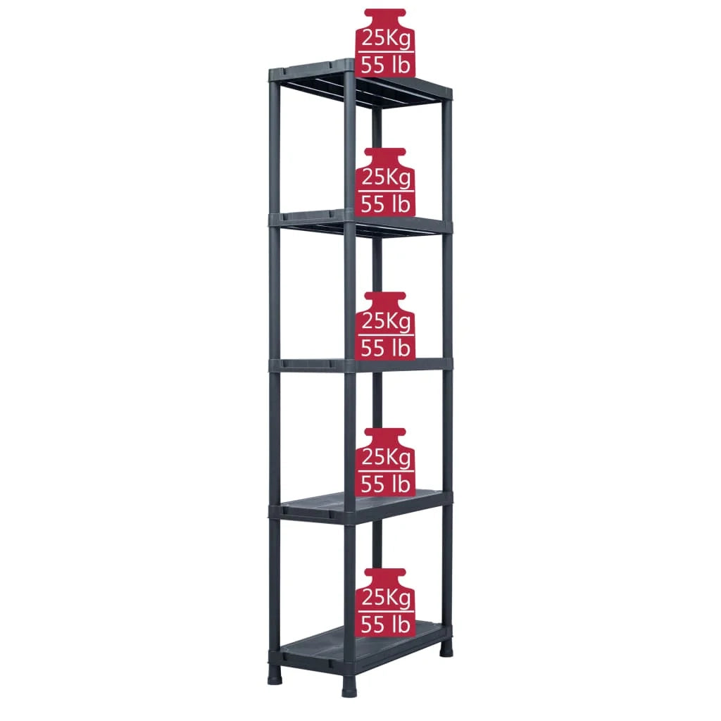 Ripiani portaoggetti da 5 pezzi capacità 125 kg 60 x 30 x 180 cm plastica nera 02_0000673