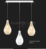 SOSPENSIONE BIANCO 3 LUCI RETTANGOLARE VETRI (1 PICCOLO TRASPARENTE+2 PICCOLI AMBRA) 1193BI-S3 RP-TA