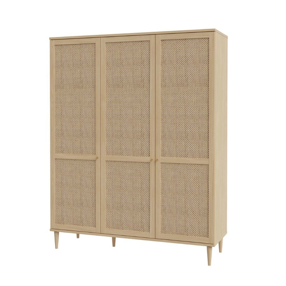 Armadio Livia 3 ante frontali effetto rattan intrecciato colore rovere 165x52x208H