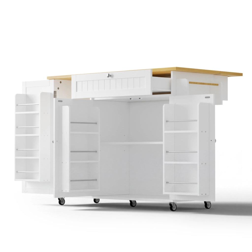 Carrello cucina 120x45(70)x92 cm con piano ribaltabile in MDF naturale e bianco