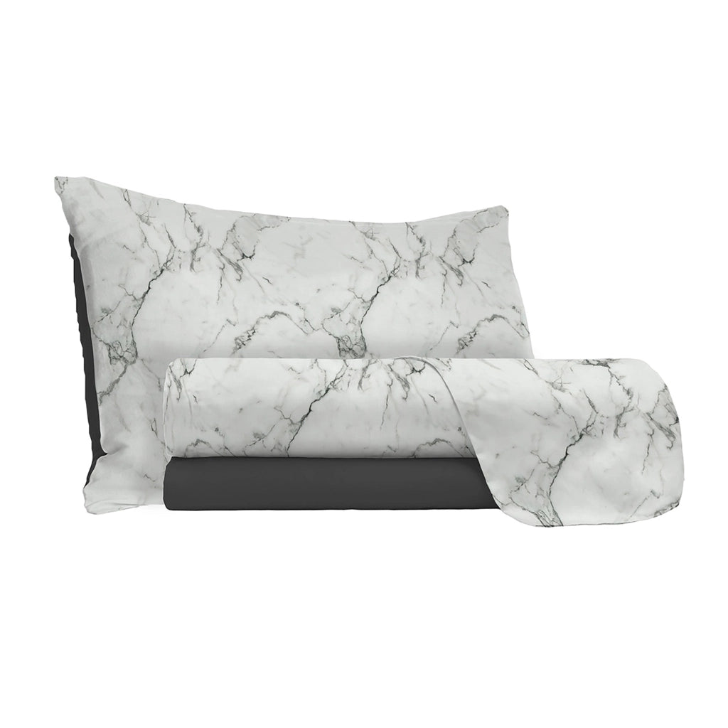 Set Lenzuola Matrimoniale Sopra Sotto e Federe in Microfibra Marble