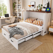 Letto a scomparsa estraibile 140 x 200 cm con presa europea; legno e metallo; bianco