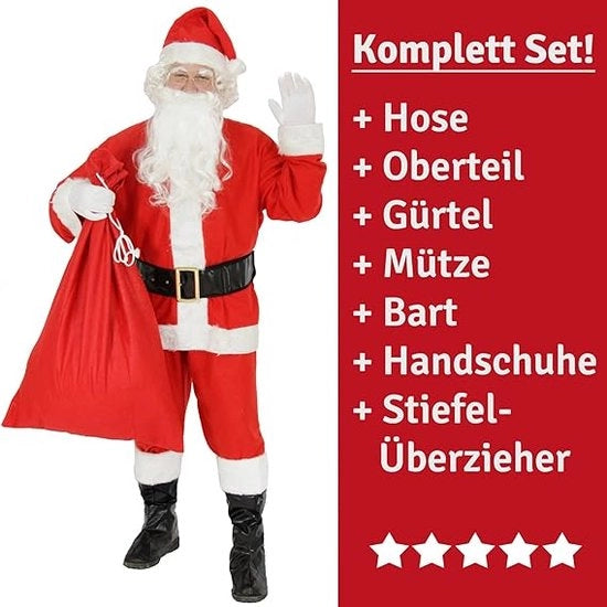 Costume da Babbo Natale per uomo, 9 pezzi, con cappello, barba, cintura e guanti, taglia 3XL.