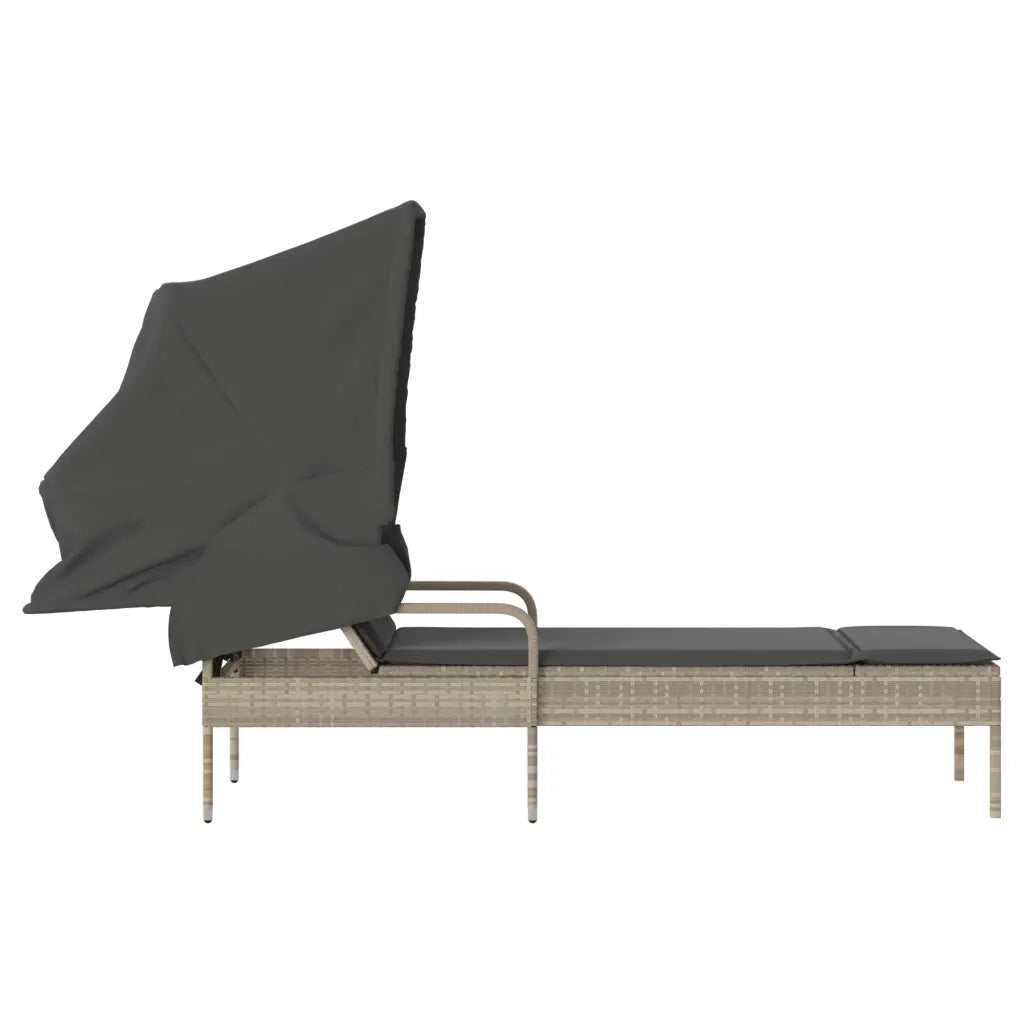 Lettino Prendisole | Sdraio da giardino | Lettino da sole con Baldacchino Grigio Chiaro in Polyrattan