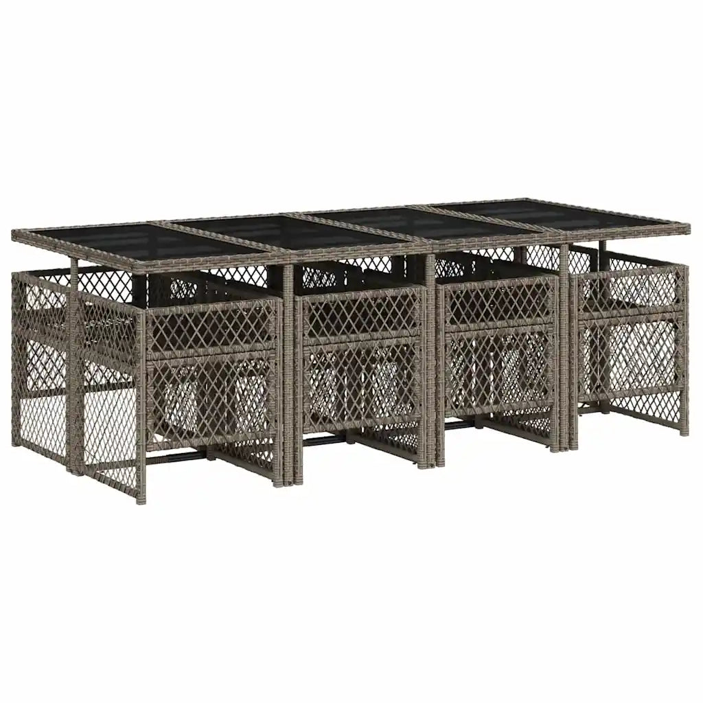 Set da Pranzo da Giardino 9 pz con Cuscini in Polyrattan Grigio 3210740