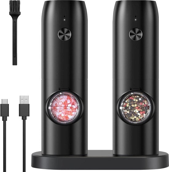 Molitore elettrico per sale e pepe - ricaricabile - automatico - illuminazione LED bianca - regolazione della grana - spazzola per pulizia - ristorante barbecue