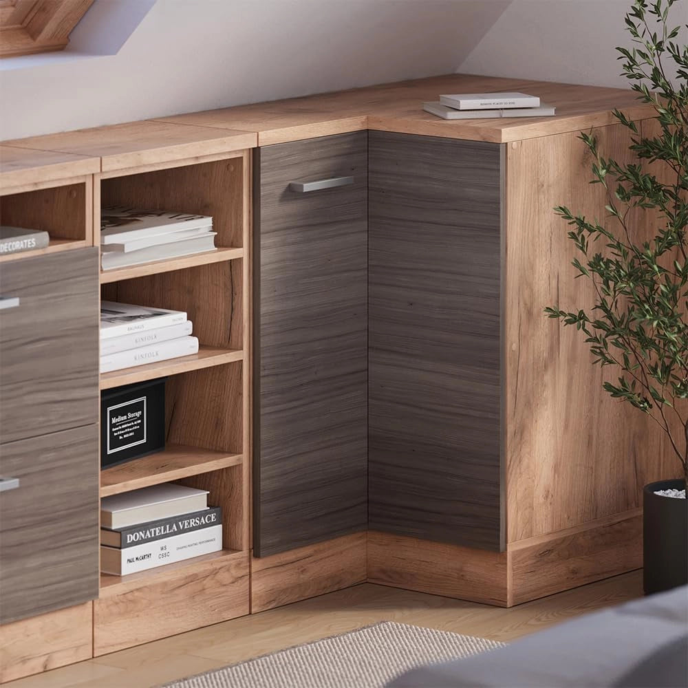 Mobile sottotetto Mobile angolare Rion, Grigio nobile, 75.6 x 81.6 cm con 1 porta, carcassa dell’armadio profondità 60 cm, adatto per il salvaspazio sotto tetti spioventi