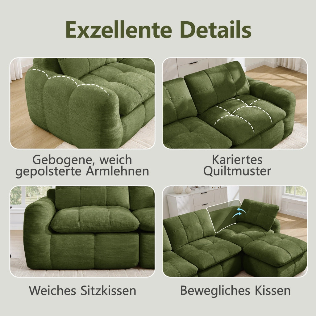 Divano modulare in chenille verde 194x97x68 cm