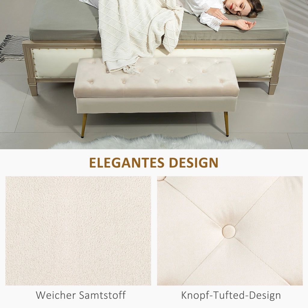 Panca contenitore in poliestere con coperchio a chiusura dolce e seduta trapuntata per ingresso beige 102 × 35 × 43 cm