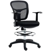 Sedia Girevole con Anello Poggiapiedi e Schienale Ricurvo, in Poliestere, Schiuma e Plastica, 55x58x94 cm, Nero
