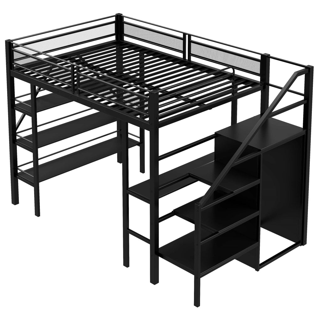 LETTO A CASTELLO 140x200 cm nero con scrivania, armadio e scaffale
