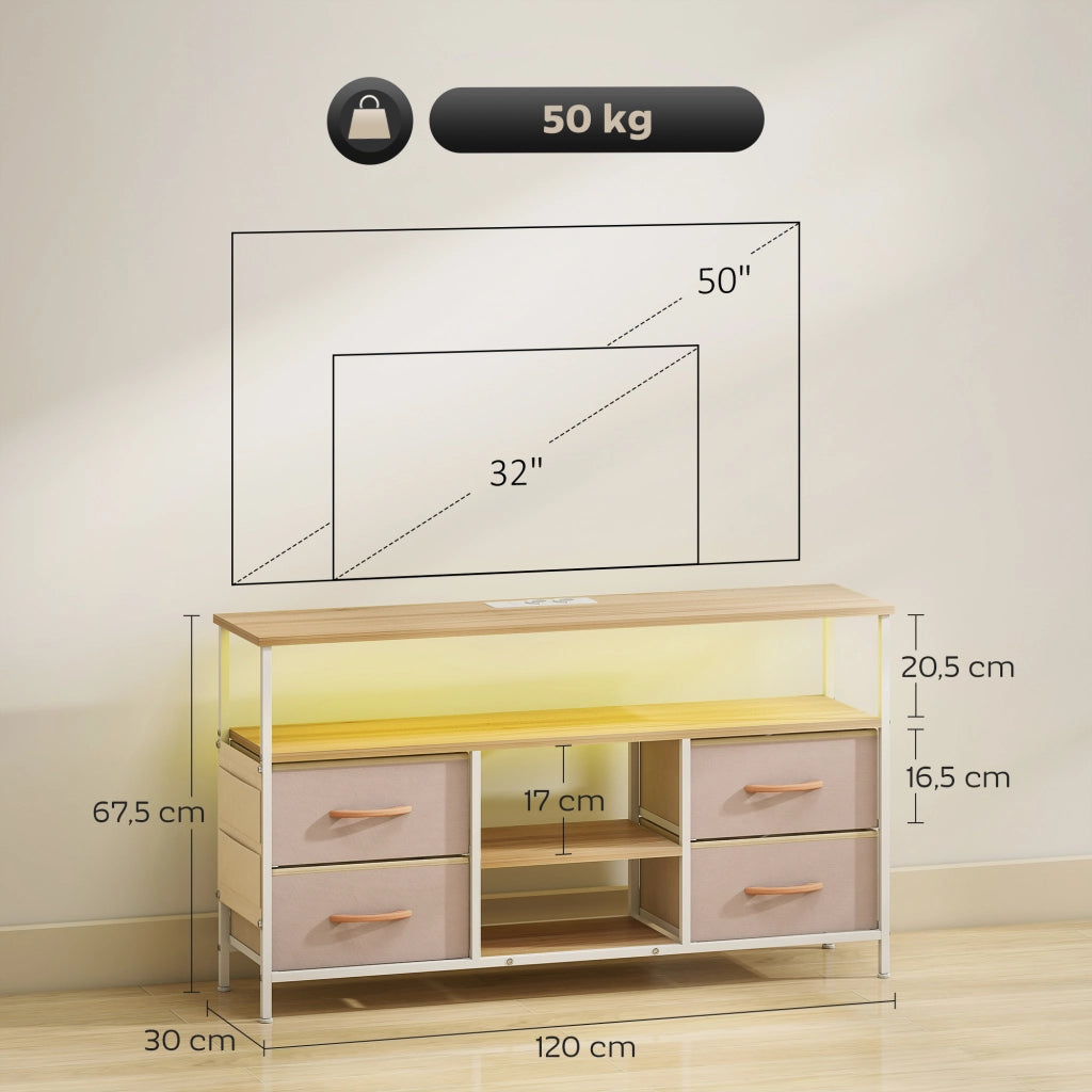 Mobile TV con LED e Porte USB ¨C Xylo ¨C 4 Cassetti 120x30x67,5 cm Beige Bianco