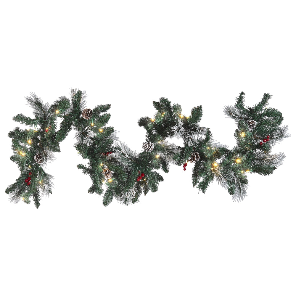 Festone LED verde bianco 180 cm materiale sintetico artificiale rami di Natale pigne bacche