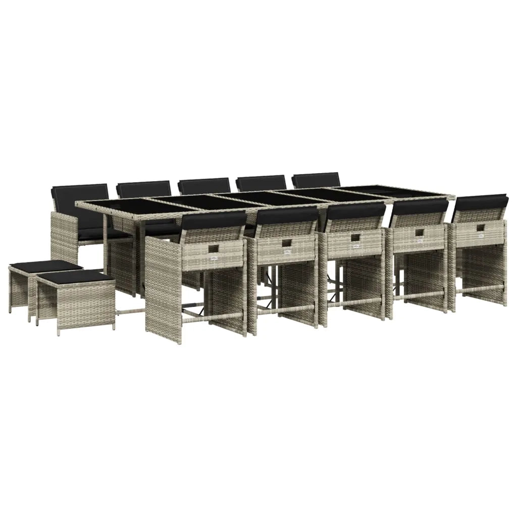 Set da Pranzo da Giardino 15 pz con Cuscini Grigio Polyrattan 3277942