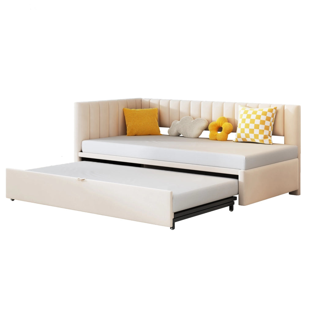 Divano letto angolare multifunzionale 90x200 cm con letto estraibile; in velluto beige