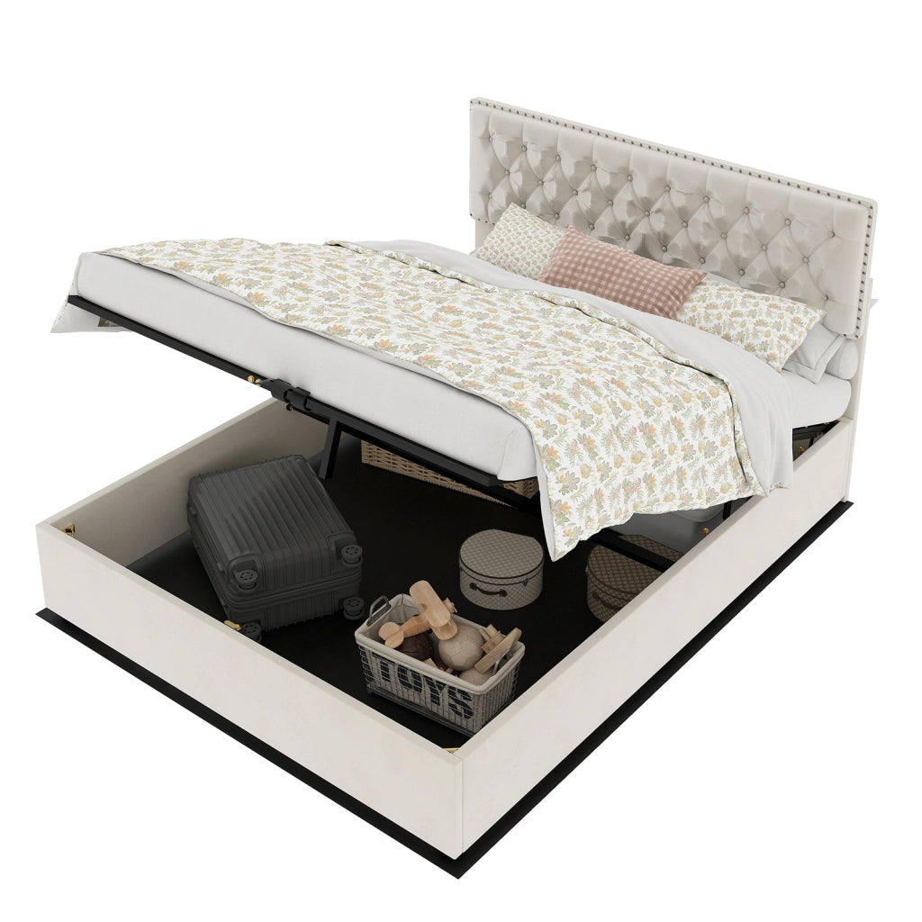 Letto Contenitore Imbottito ¨C MINIMAL ¨C Velluto Beige 140x200