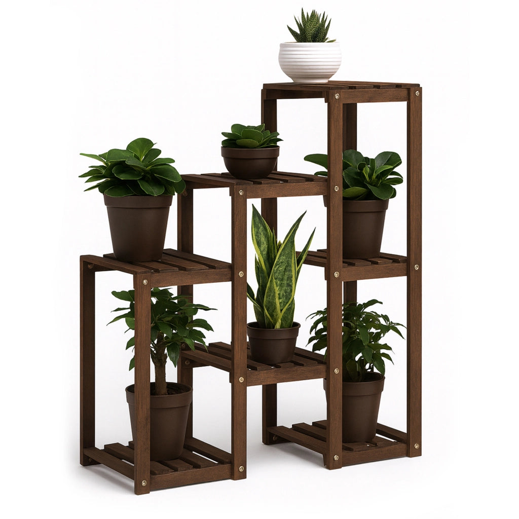 Hinoki - Scaffale per Piante Fioriera 80x82x25 cm Porta Vasi da Interno 7 Ripiani in Legno di Abete