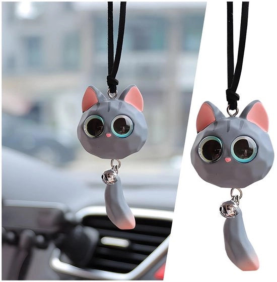 Decorazione per specchietto retrovisore con gattino - Universale accessorio interno - Plastica - 6,5 x 3,5 x 3 cm - Leggero