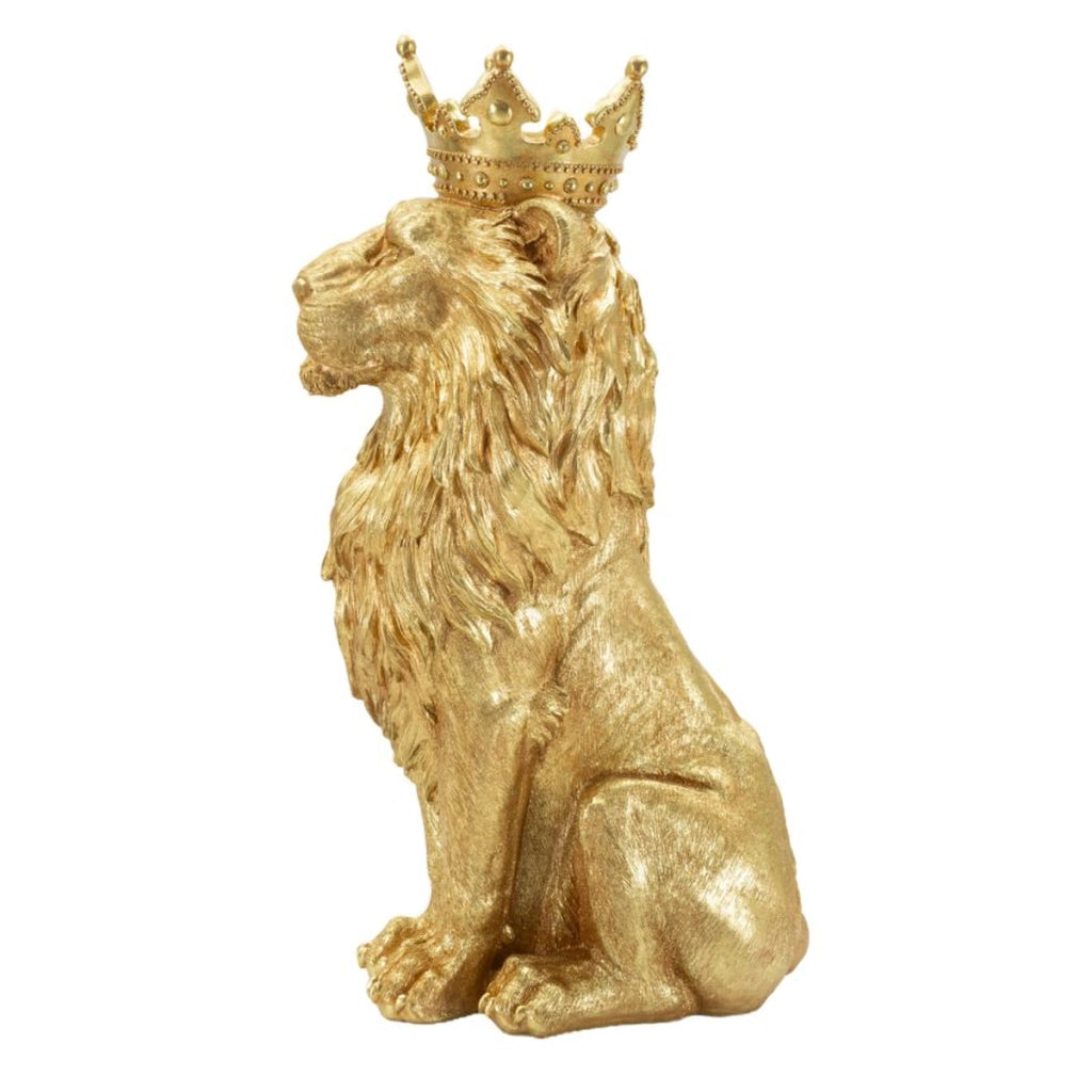 Scultura Leone 1, Oro, Poliresina, 30x42x74 cm