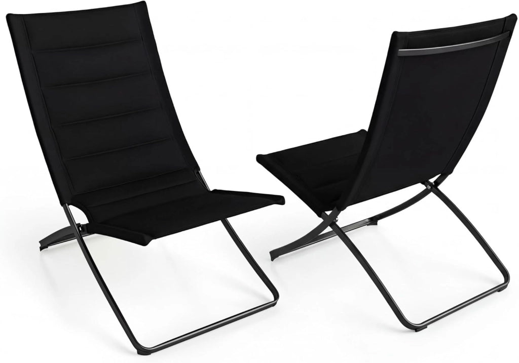 Set di 2 sedie pieghevoli, portatili, da campeggio con telaio in metallo, pieghevoli, con piedini antiscivolo, portata 180 kg, sedia a sdraio per pesca, picnic, piscina, giardino, balcone