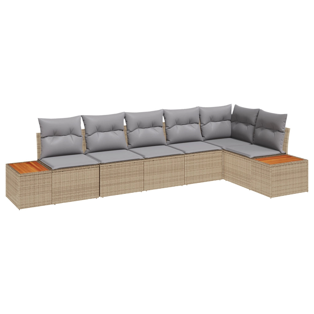 Set di divani da giardino 6 pezzi con cuscini beige polyrattan acacia
