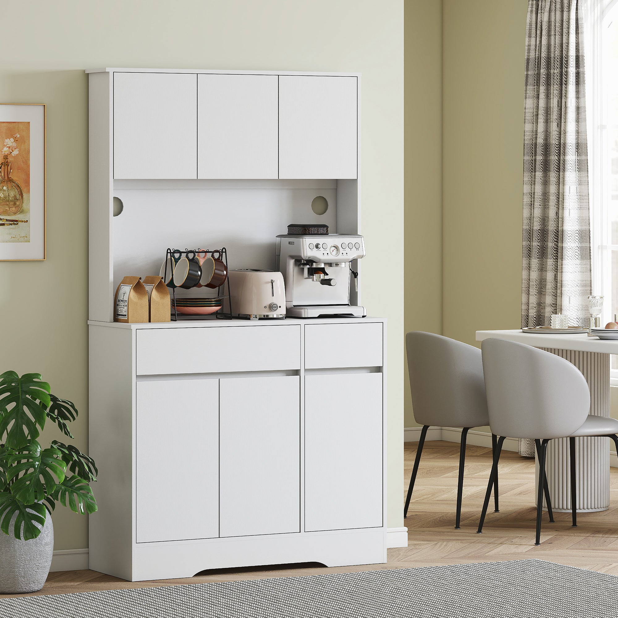 Credenza da Cucina Moderna 100x38x180 cm con 4 Armadietti 2 Cassetti e Ripiani Regolabili Bianco