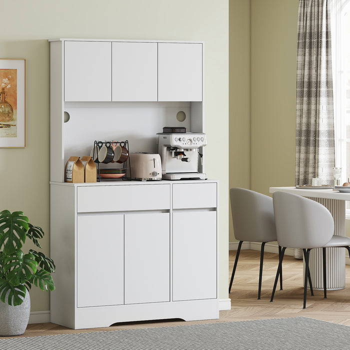 Credenza da Cucina Moderna 100x38x180 cm con 4 Armadietti 2 Cassetti e Ripiani Regolabili Bianco