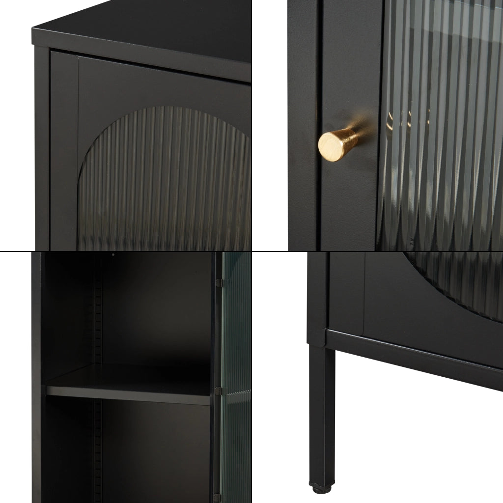 Armadietto a Vetrata Karlskrona in Acciaio 102x43x40 cm Nero [en.casa]