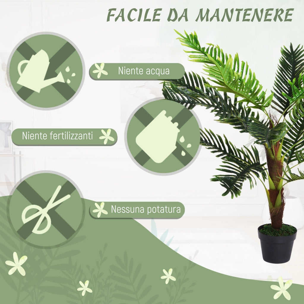 Pianta Artificiale Palma Cycas Alta 123cm per Interno ed Esterno con Vaso Incluso