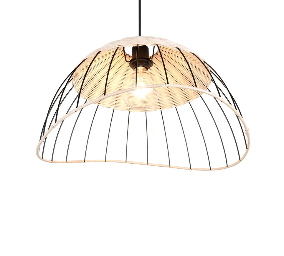 Lampada a sospensione, rattan e metallo, naturale e nero, D 48 cm, Sandrine