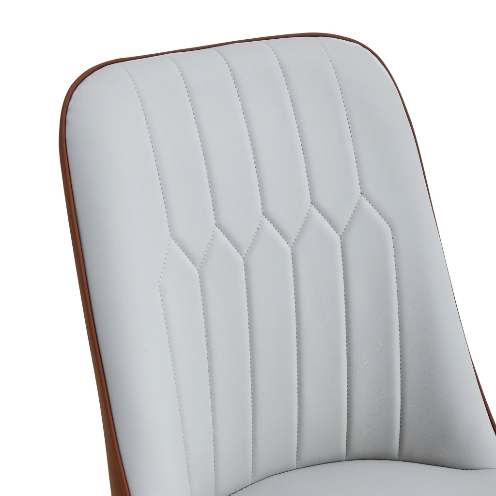 Sedia da pranzo in PU con schienale ergonomico e gambe in metallo; grigio chiaro e marrone