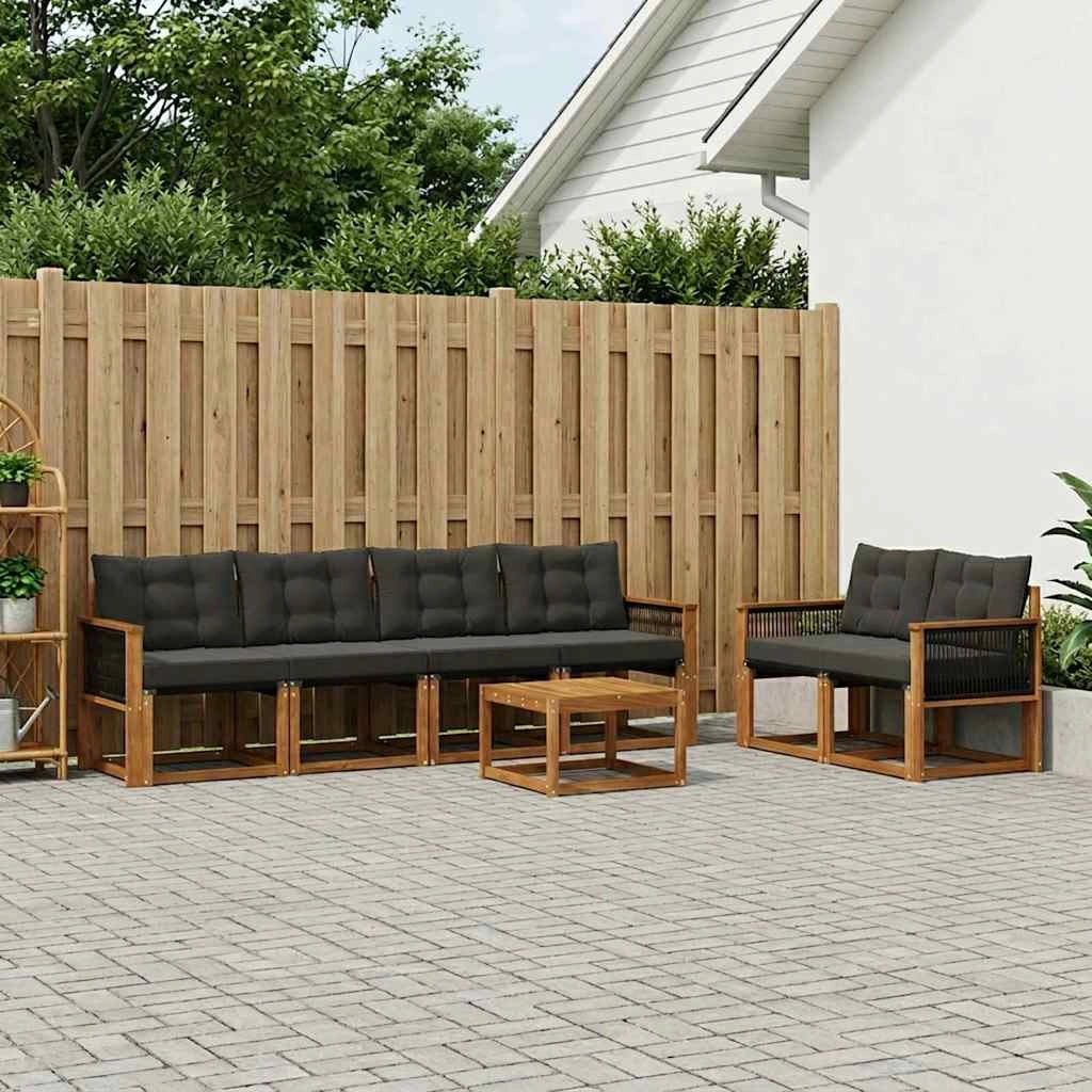 Set di divani da esterno 7 pz Naturale e Nero 3381792