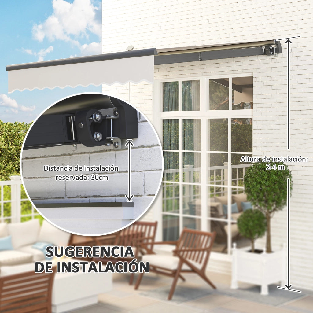 Toldo Retraibile Manuale con Luci LED Solari ¨C zephmum ¨C Crema 3x2,5 m