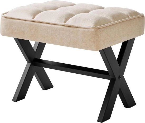 Sostegno per piedi di 305 cm quadrato con banco per piedi in lino e X in metallo - Funzionale come tavolo da notte, sgabello da scale per soggiorno, camera da letto, ingresso, ufficio