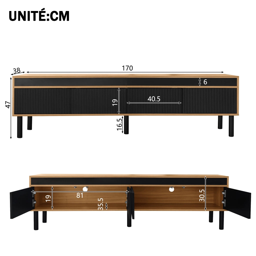 Mobile TV con 4 Ante e Apertura a Pressione; per Soggiorno; in Pannelli di Particelle; 170 × 38 × 47 cm; Nero