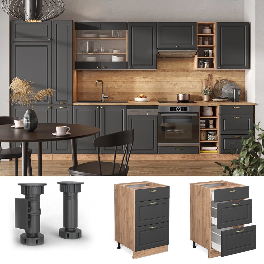 Mobiletto base per cucina Fame-Line Antracite-oro/Rovere dorato 50 cm senza piano di lavoro Vicco