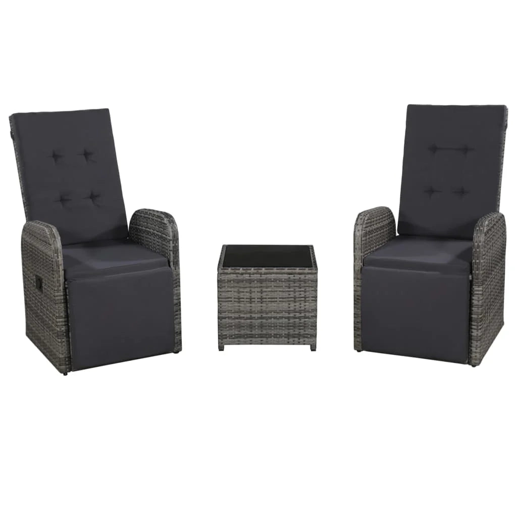 Set di mobili da bistrot da 3 pezzi con cuscini resina intrecciata grigia 02_0014535