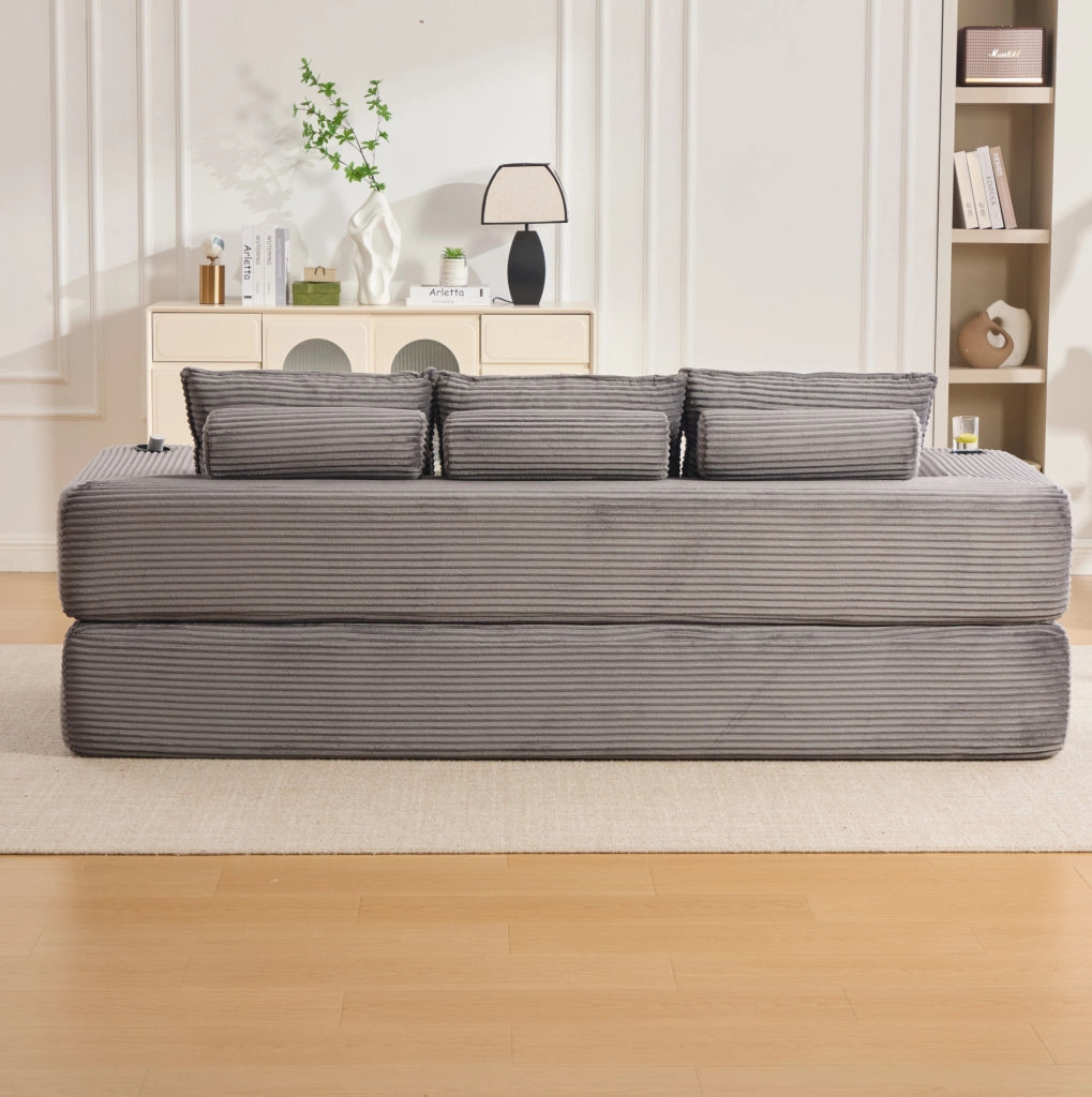 Divano letto 3 posti 232x98x80 cm grigio scuro, pieghevole con portabicchieri,
