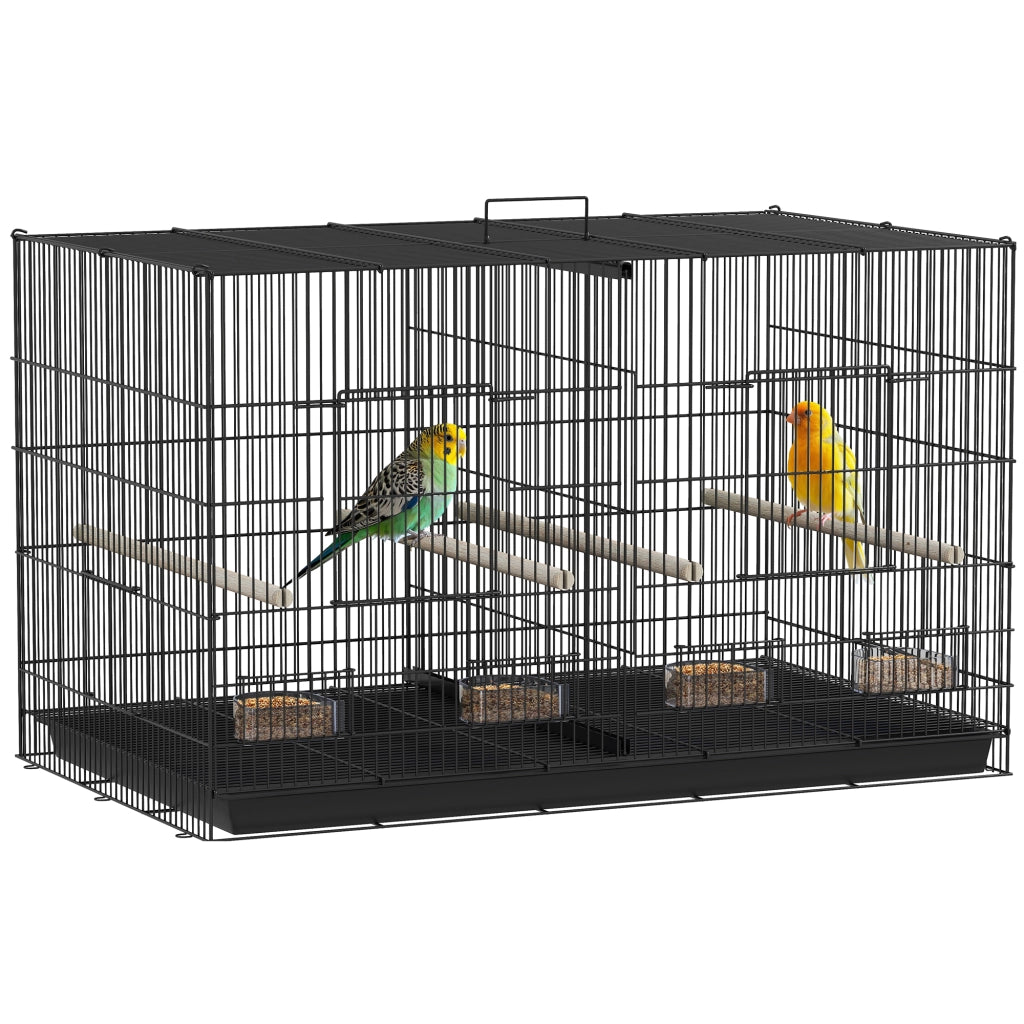 Gabbia per Uccelli con Divisorio e Ripiano ¨C zephmum ¨C Nero, Acciaio e PP, 94x57x57 cm