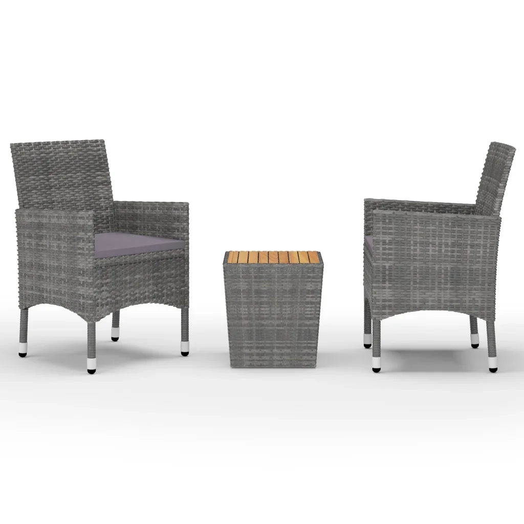 Set da Bistrot 3 pz | Set Salotto da Giardino in Polyrattan e Legno Acacia Grigio