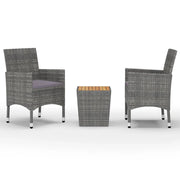 Set da Bistrot 3 pz | Set Salotto da Giardino in Polyrattan e Legno Acacia Grigio
