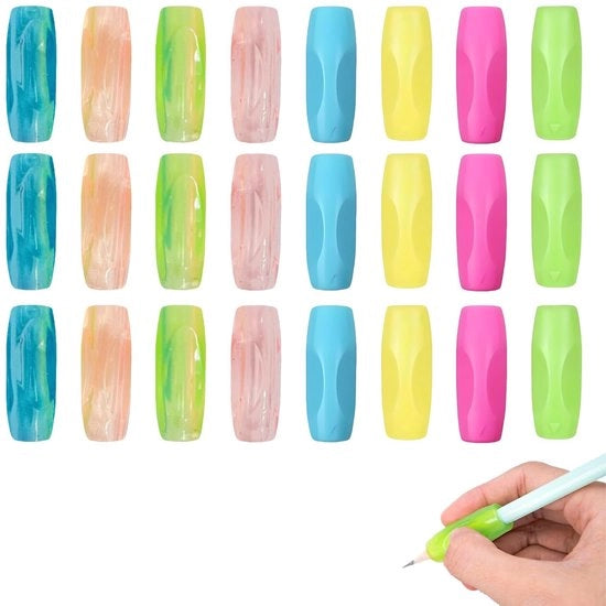 Aiuto alla scrittura 24 pezzi - Onerodante pen holder - Silicone - Posizione di scrittura corretta - Adatto per mancini/dritti - Esperienza di scrittura confortevole - Onerodanti per penna