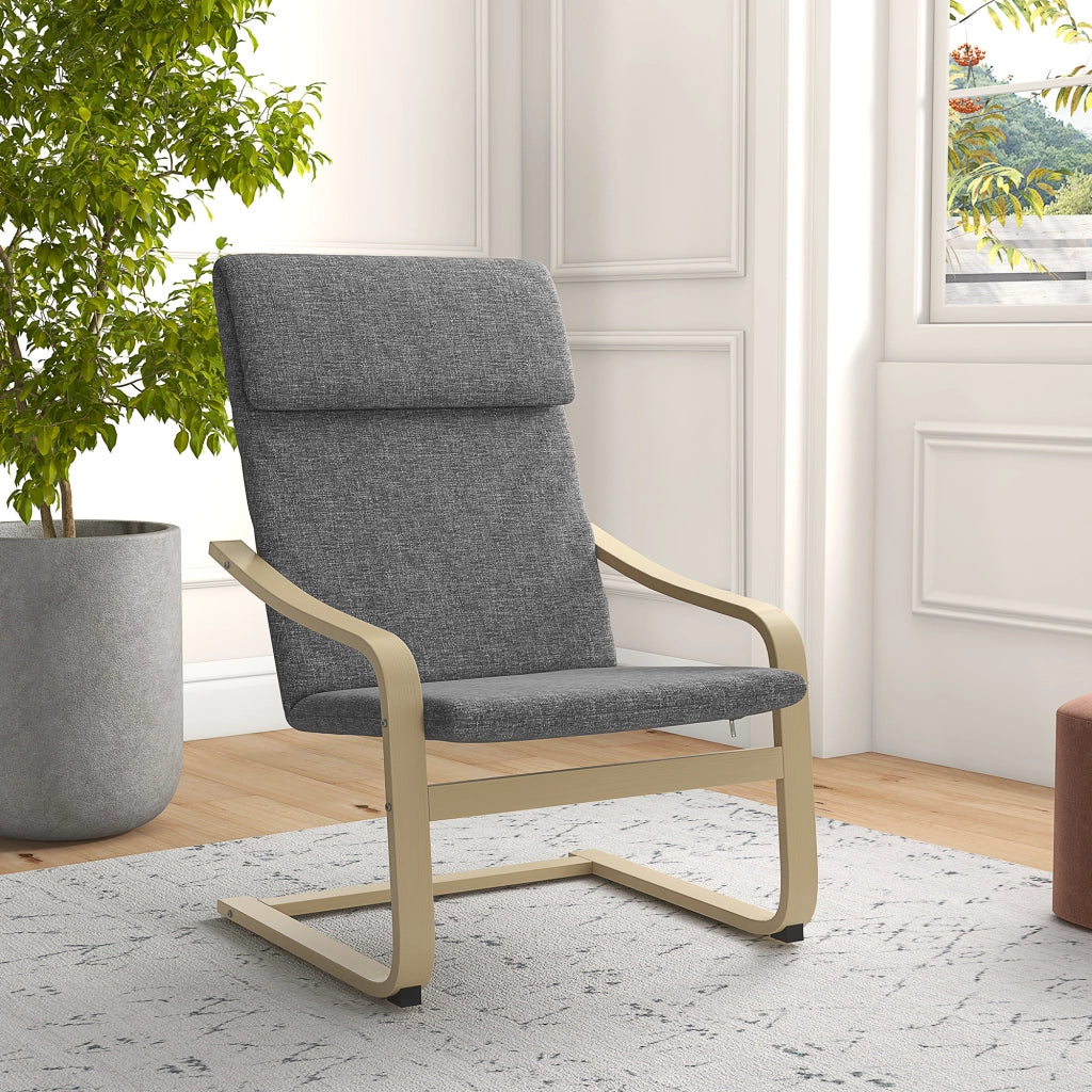 Poltrona per soggiorno e camera con braccioli curvi e cuscino ¨C zephmum ¨C Tessuto grigio, 65x79x98 cm