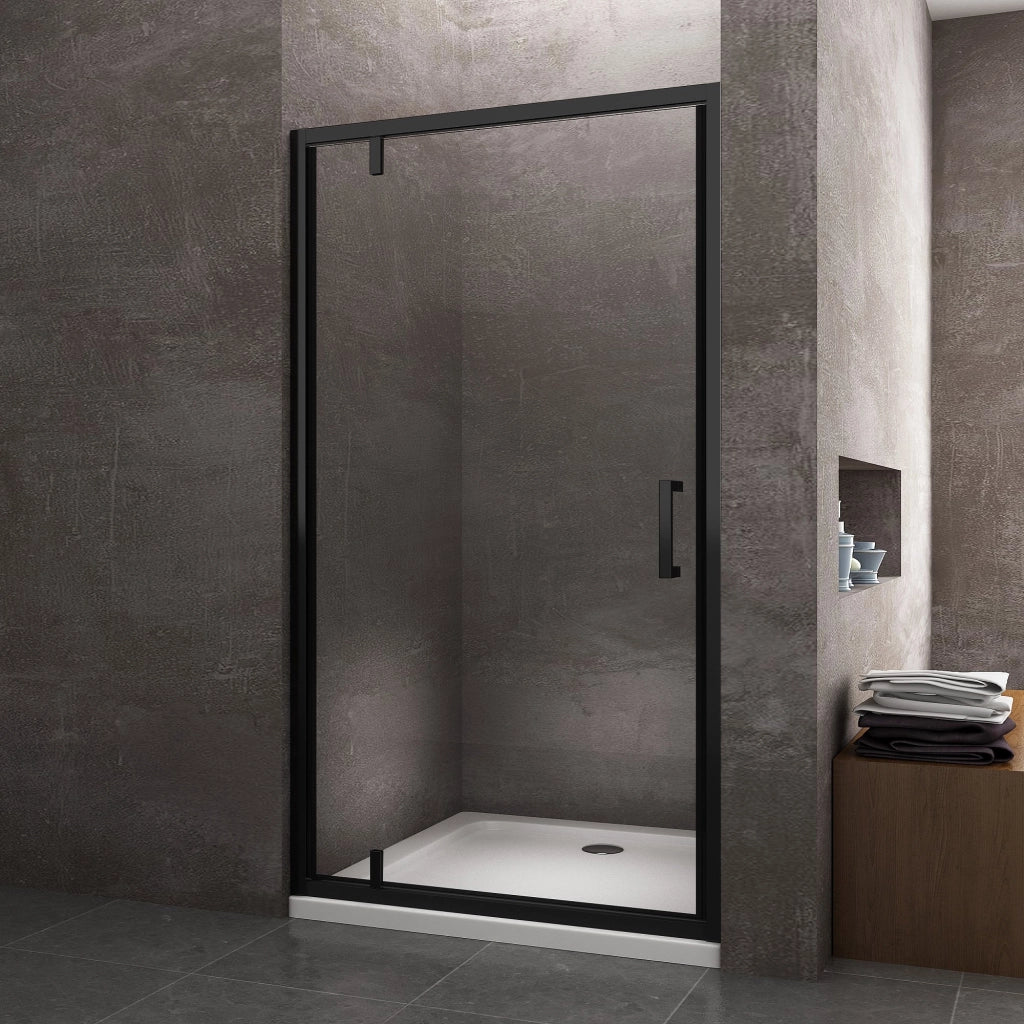 Porta Doccia Battente Roto-Traslante Con Perni Asimmetrici Telaio Nero Opaco Reversibile Cm 116-119 H 200
