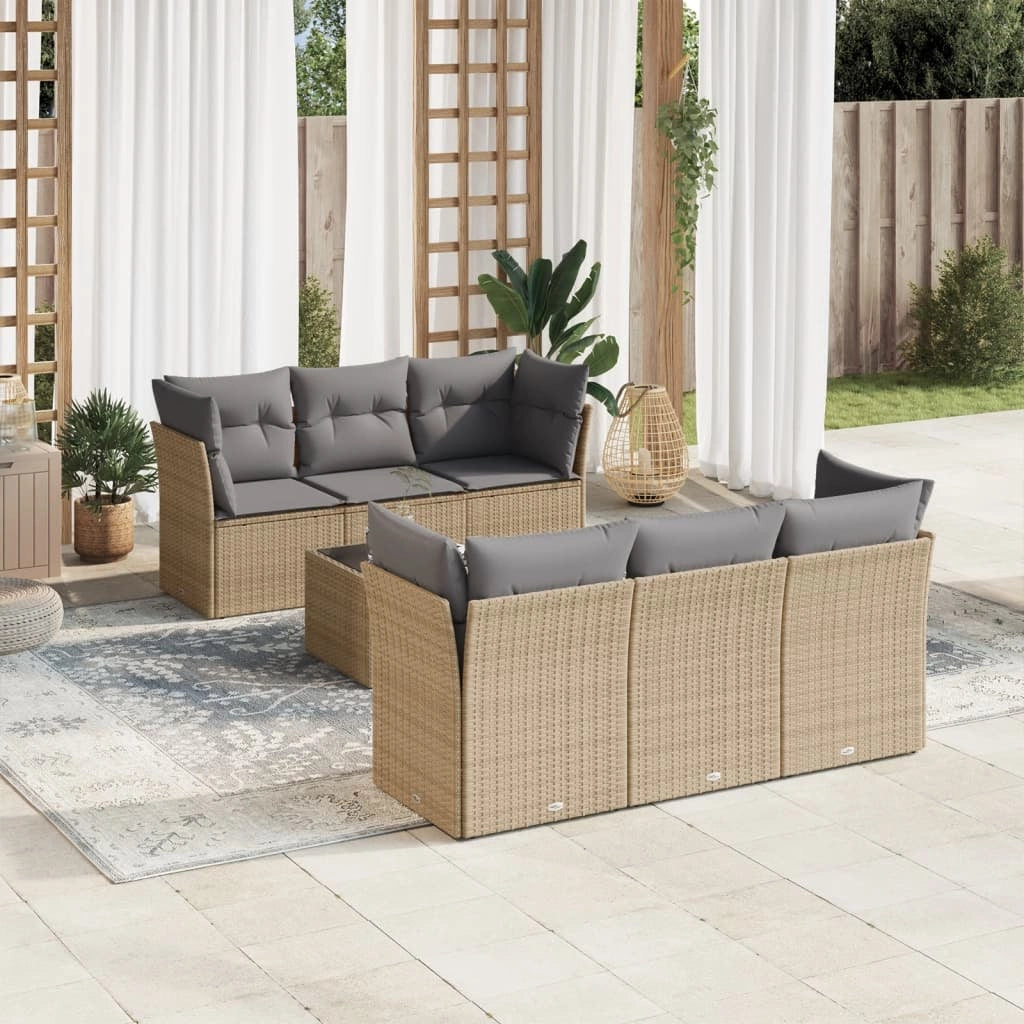 Set Divani da Giardino 7 pz con Cuscini Beige in Polyrattancod mxl 111065