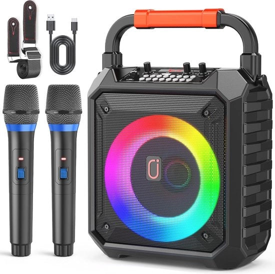 Macchina Karaoke con Microfoni Senza Fili - Altoparlante Bluetooth Portatile per Feste