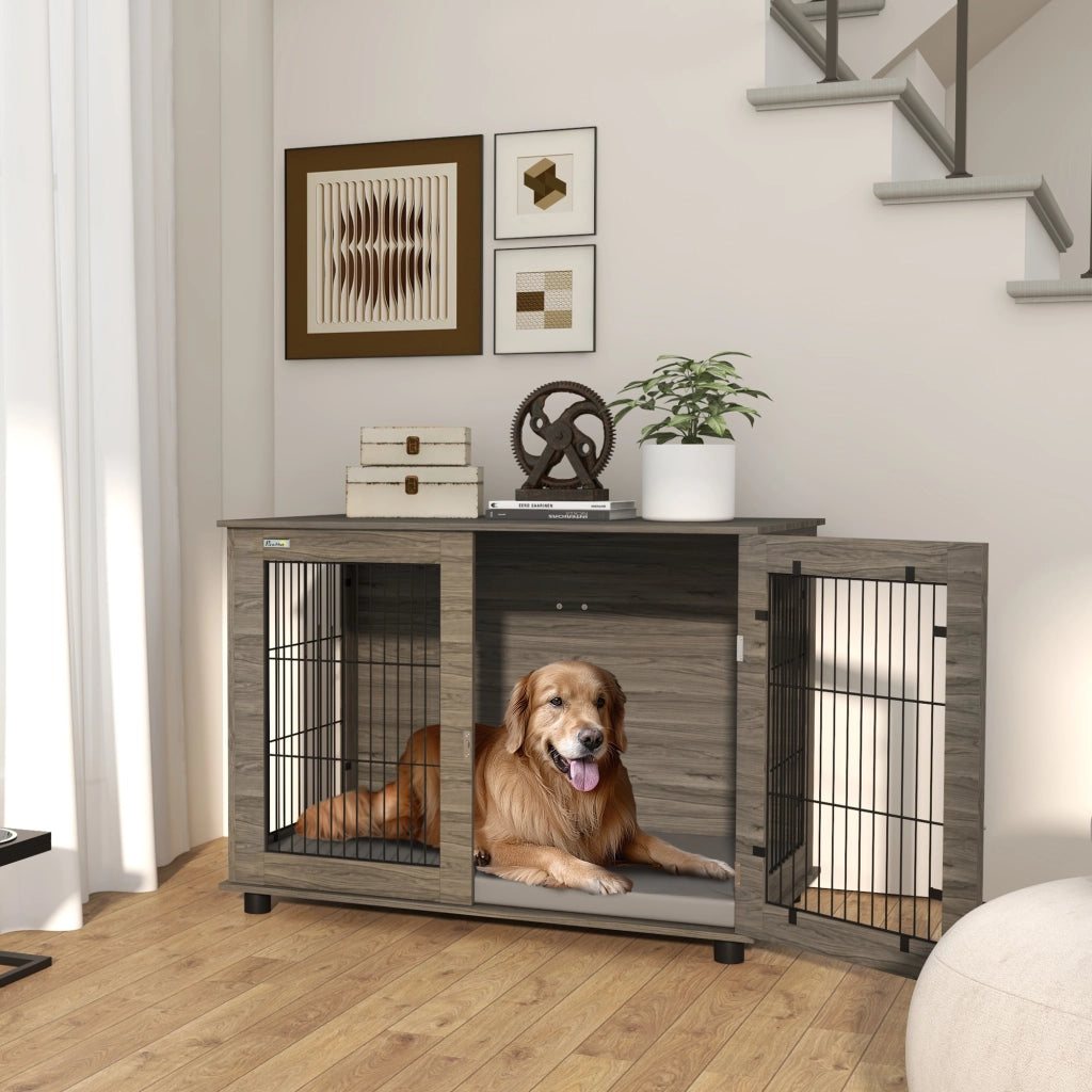 Tavolo per cani con gabbia ¨C zephmum ¨C grigio 100x60x73.5 cm